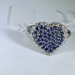 18k Solid Gold Heart Ring Blue Topaz & Diamonds